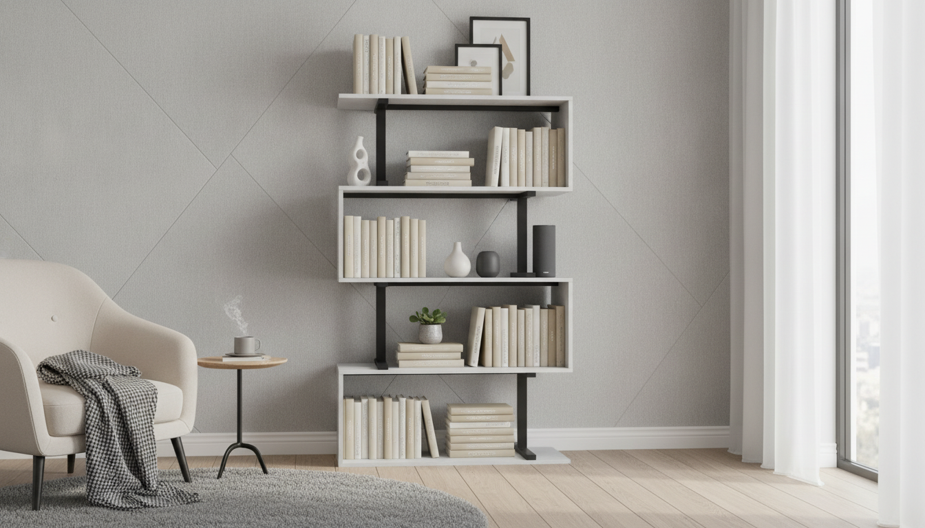 5-Tier Z-Shaped Bookshelf for Slim, Modern Storage
