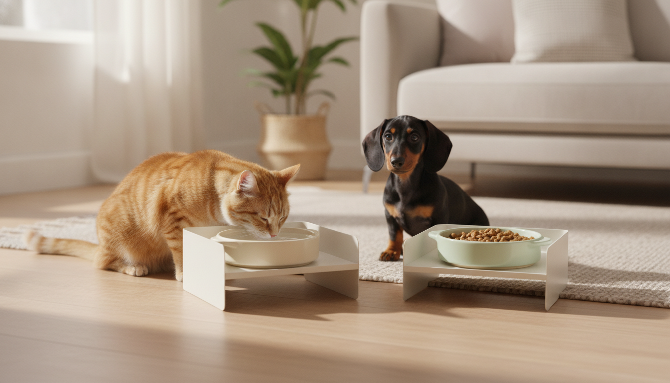 Adjustable Raised Ceramic Pet Bowl for Cats & Small Dogs