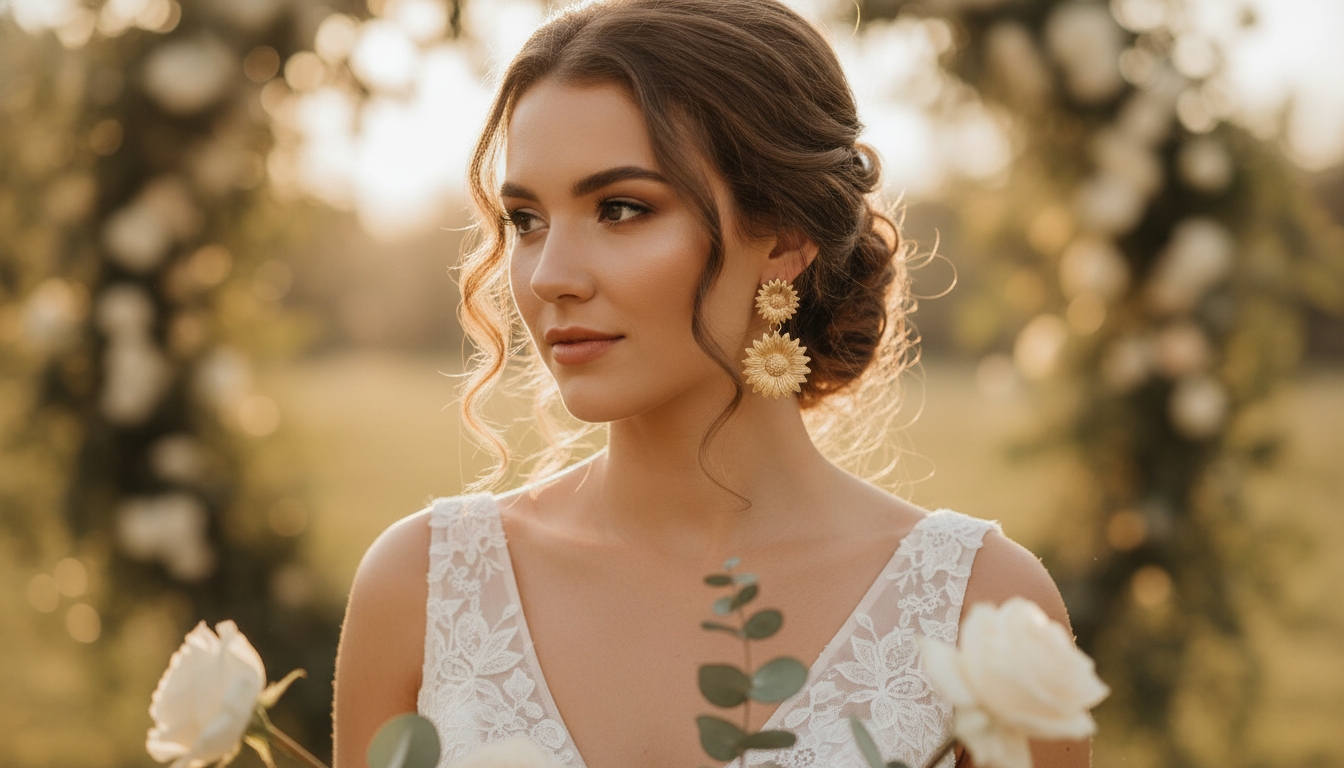 Gold Sunflower Drop Earrings: Vintage Wedding Glow