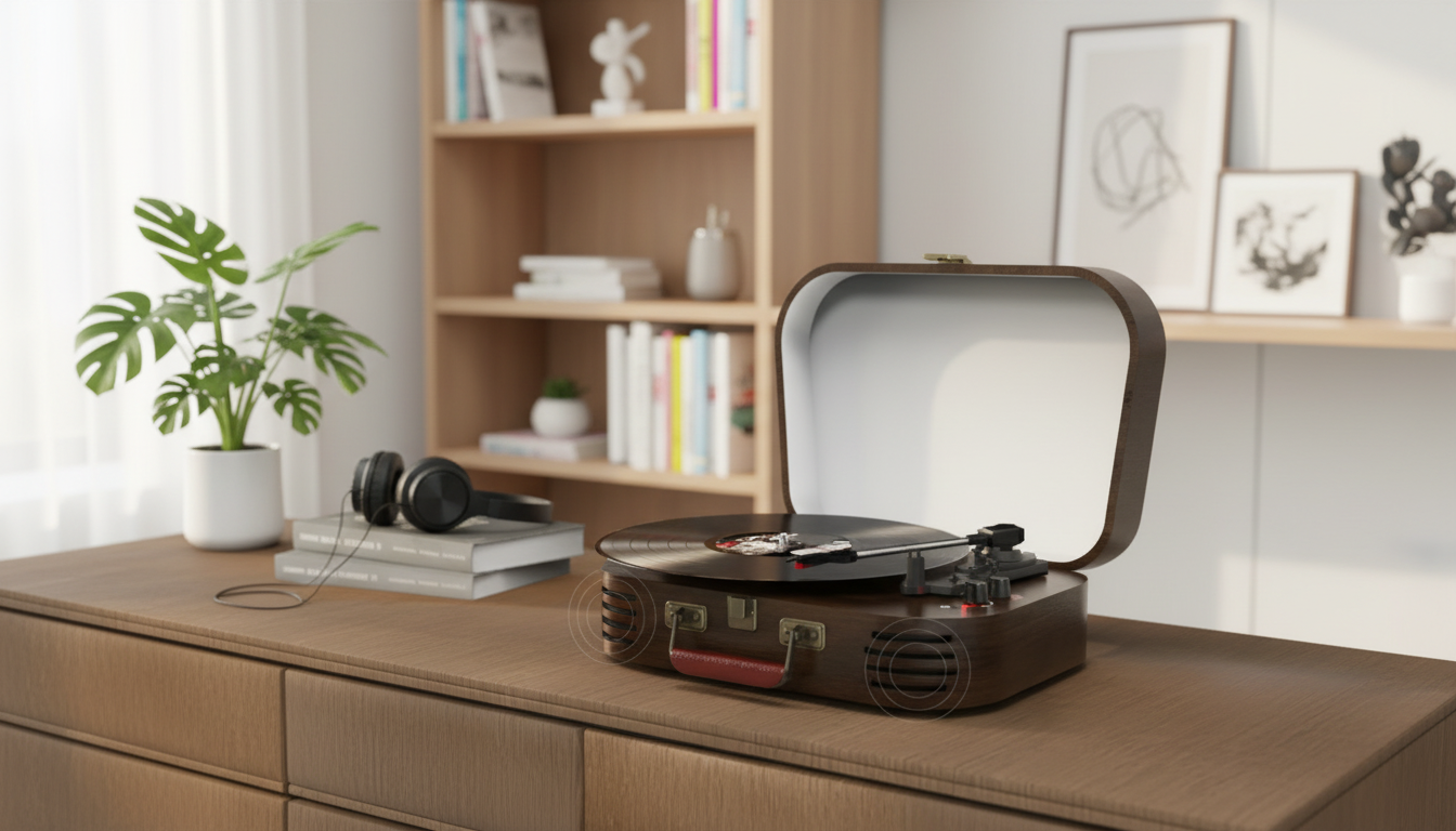 Vintage 3-Speed Bluetooth Record Player with Speakers